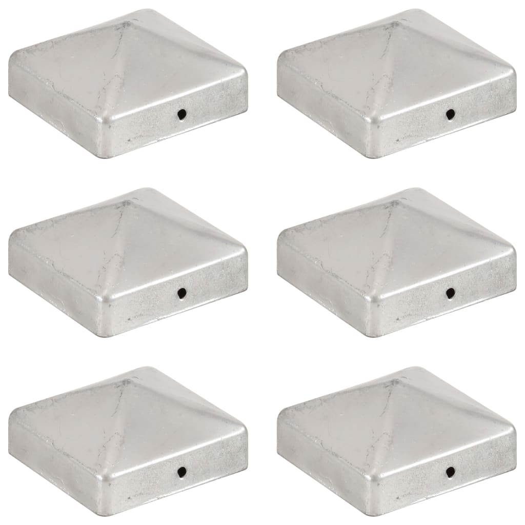 vidaXL 145489 Pyramid Fence Post Caps 6 Pcs Galvanised Metal 71x71mm-2