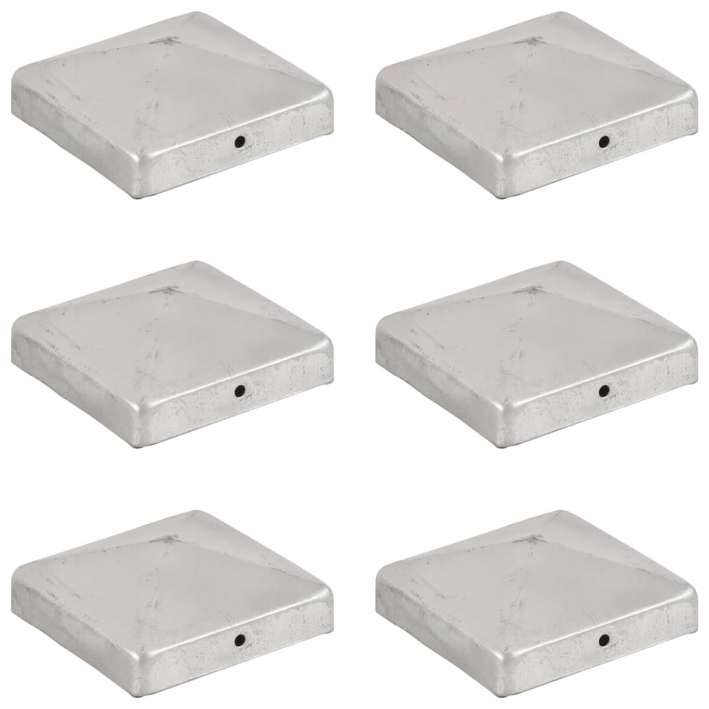 vidaXL 145491 Pyramid Fence Post Caps 6 Pcs Galvanised Metal 91x91mm-2