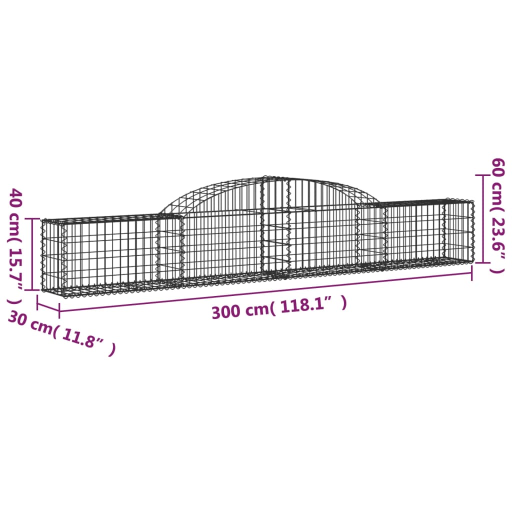 vidaXL 3146471 Arched Gabion Baskets 6 Pcs 300x30x40/60cm Galvanised Iron-5