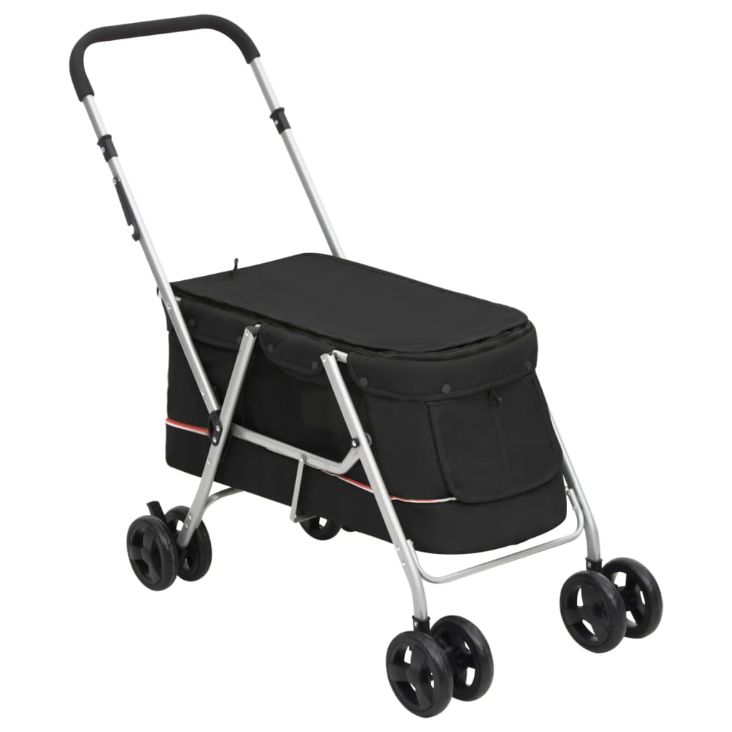 vidaXL 172202 Folding Dog Stroller Black 100x49x96cm Linen-2