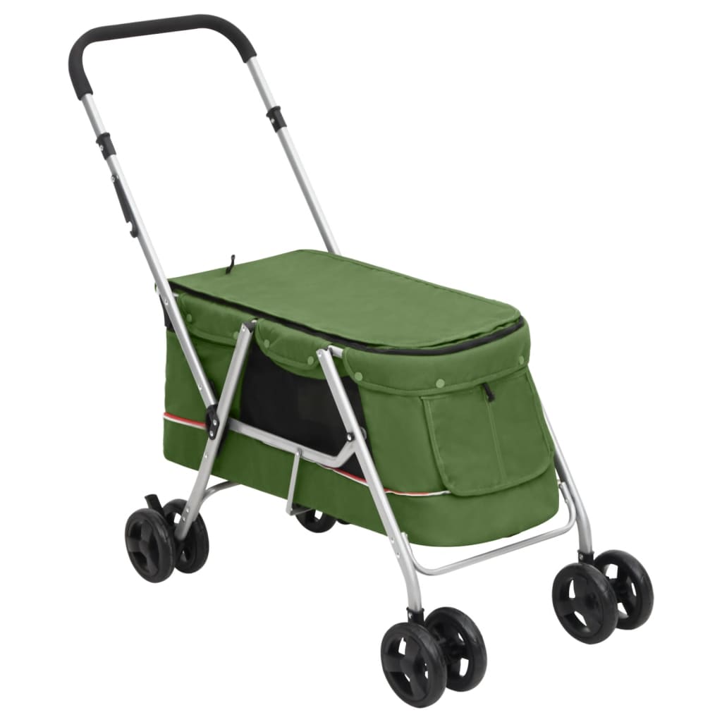 vidaXL 172204 Folding Dog Stroller Green 100x49x96cm Linen-2