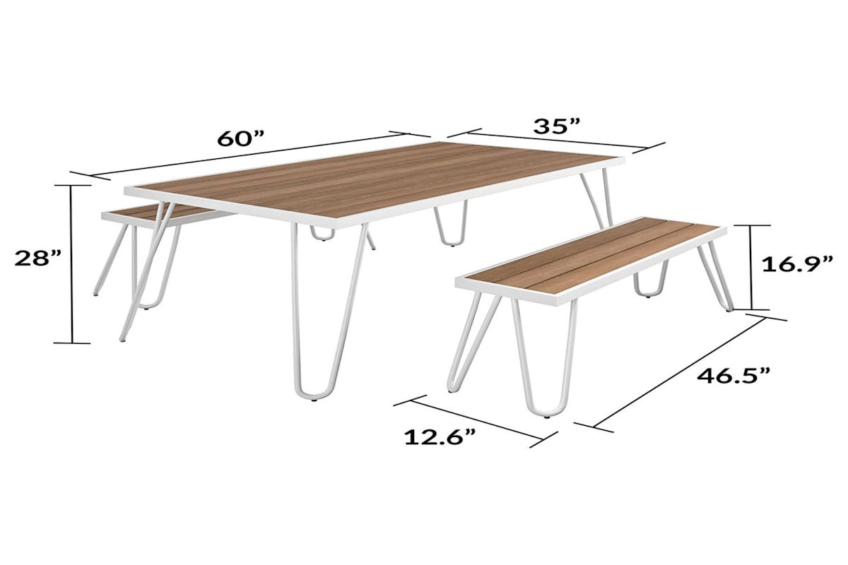 Dorel Paulette Dining Set | Table & 2 Benches | Indoor/Outdoor-7