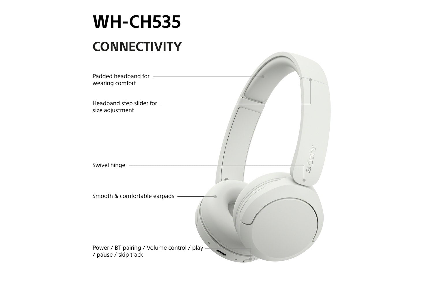 Sony WH-CH535 Wireless Bluetooth Headphones | White-8