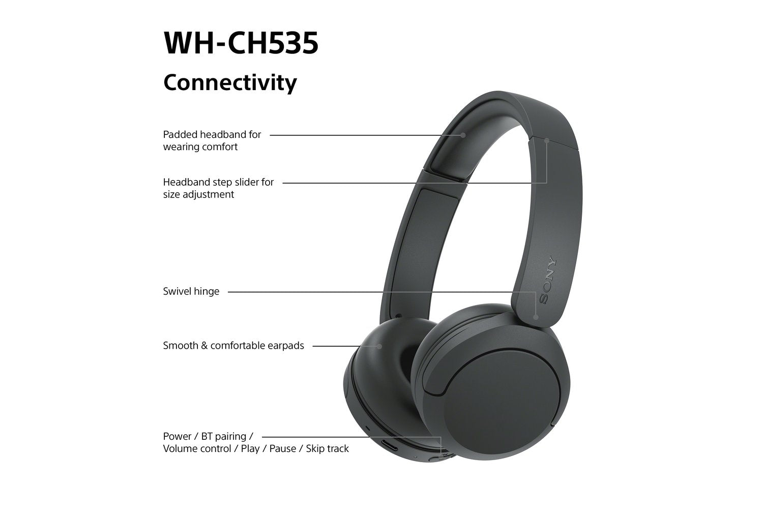 Sony WH-CH535 Wireless Bluetooth Headphones | Black-8