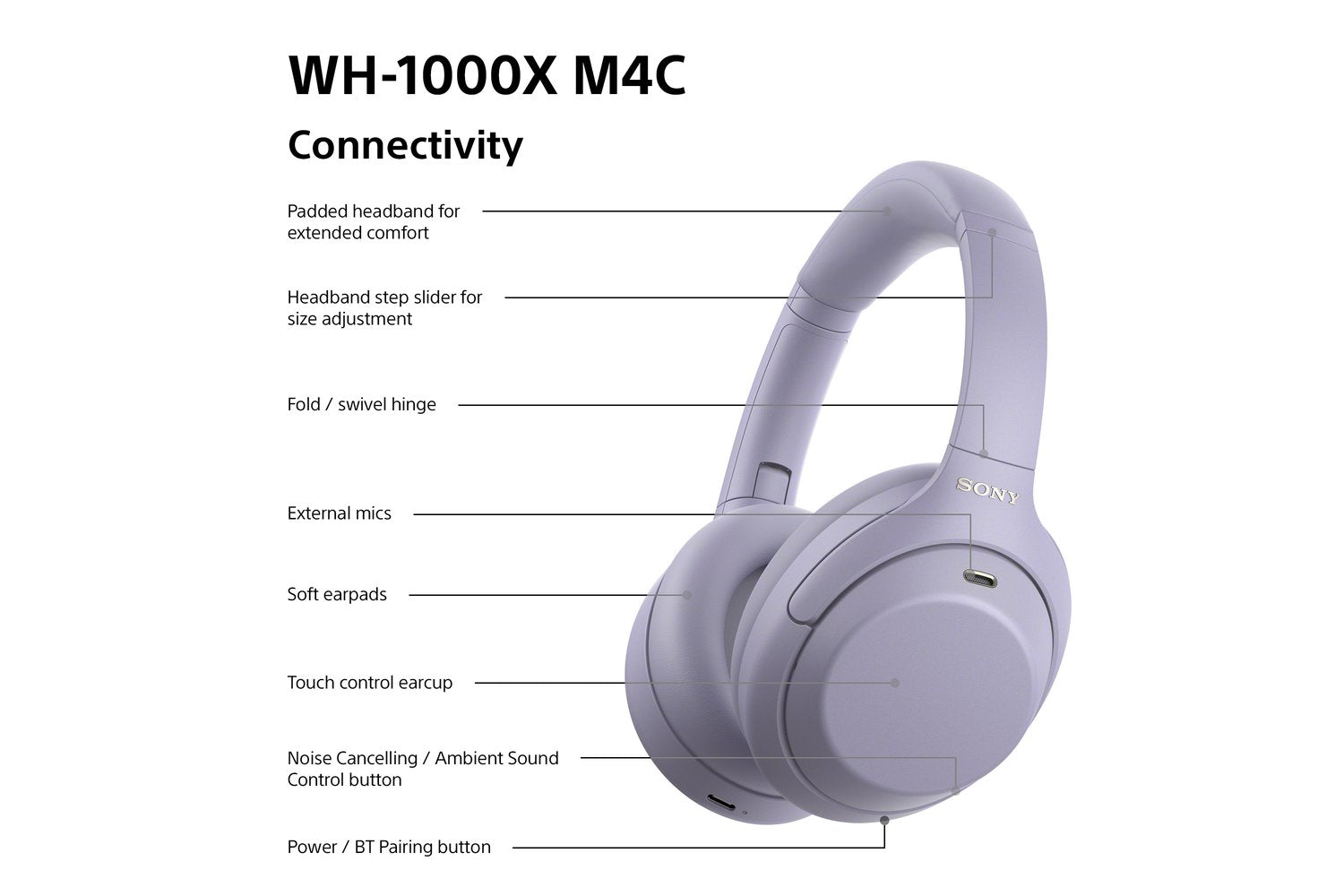 Sony WH-1000XM4C Noise Cancelling Wireless Over Ear Headphones | Lavander-8