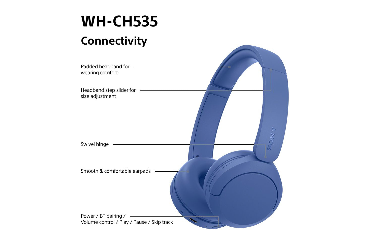 Sony WH-CH535 Wireless Bluetooth Headphones | Cobalt-8