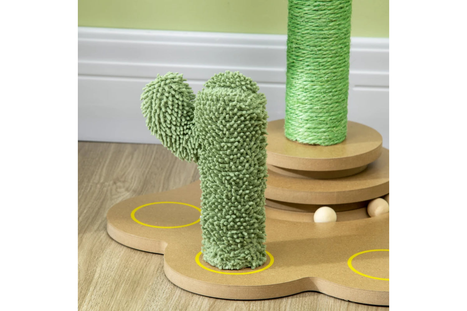 PawHut 60cm Cactus-Shaped Cat Tree | Green/Light Brown-5