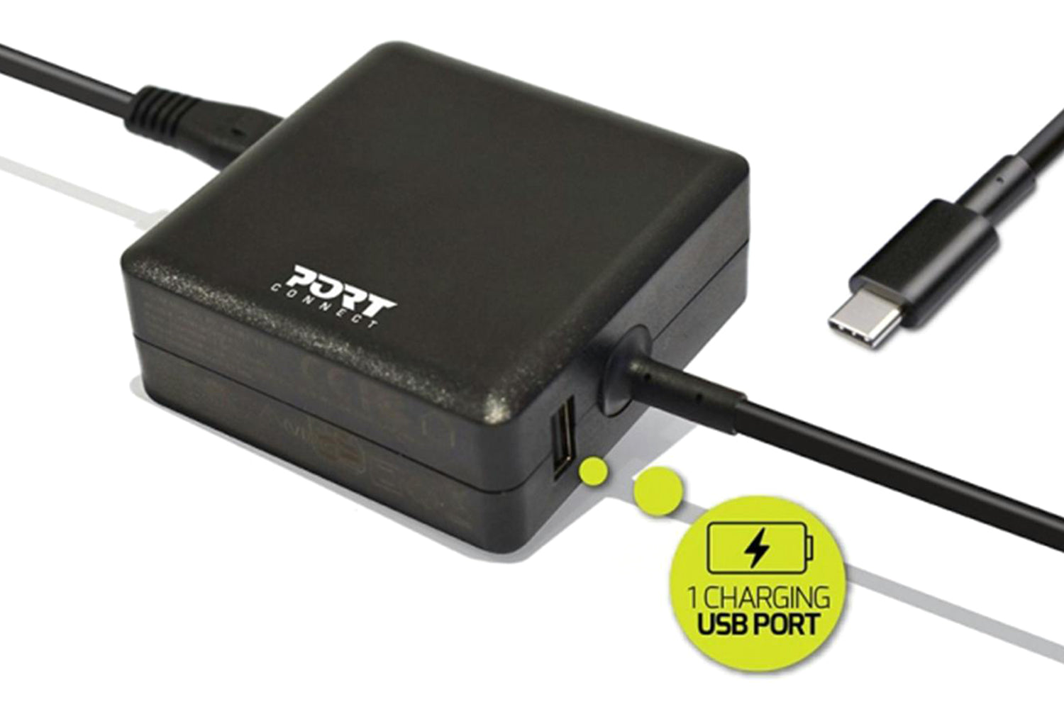 Port Designs 65W Type-C Laptop Power Supply with Charging USB Port