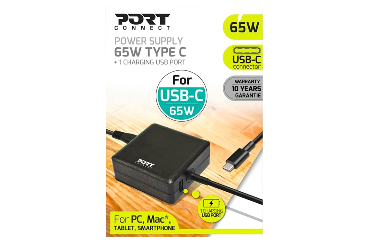 Port Designs 65W Type-C Laptop Power Supply with Charging USB Port-5
