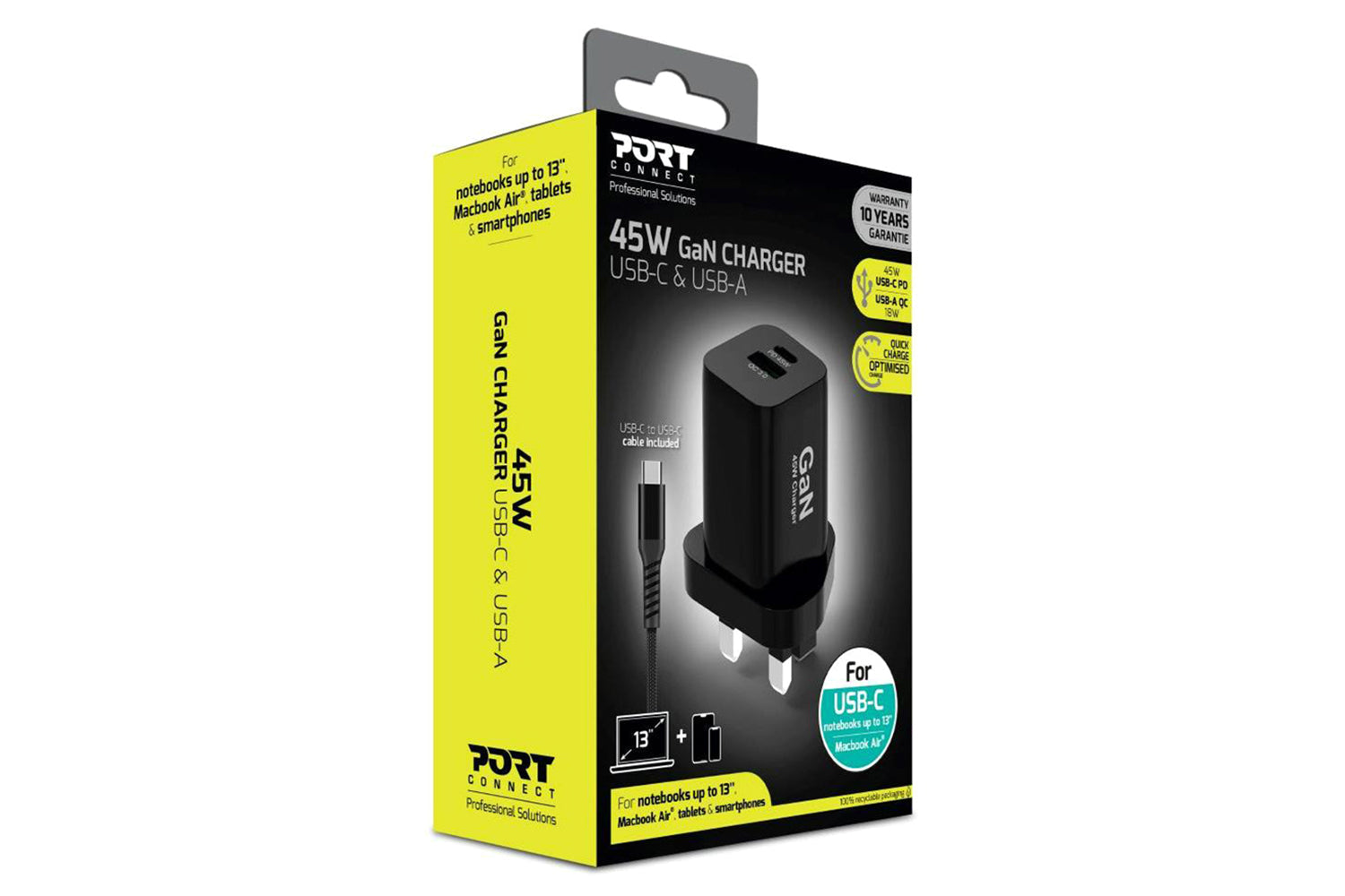 Port Designs 45W 2 Port GaN Wall Charger & UK USB-C Cable | 2m-11