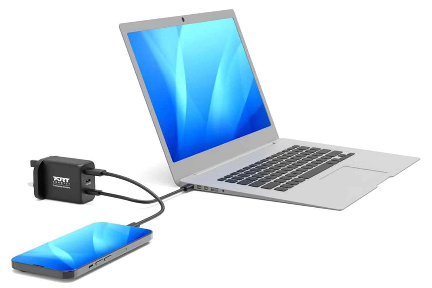Port Designs 65W 3 Port GaN Wall Charger & UK USB-C Cable | 2m-10