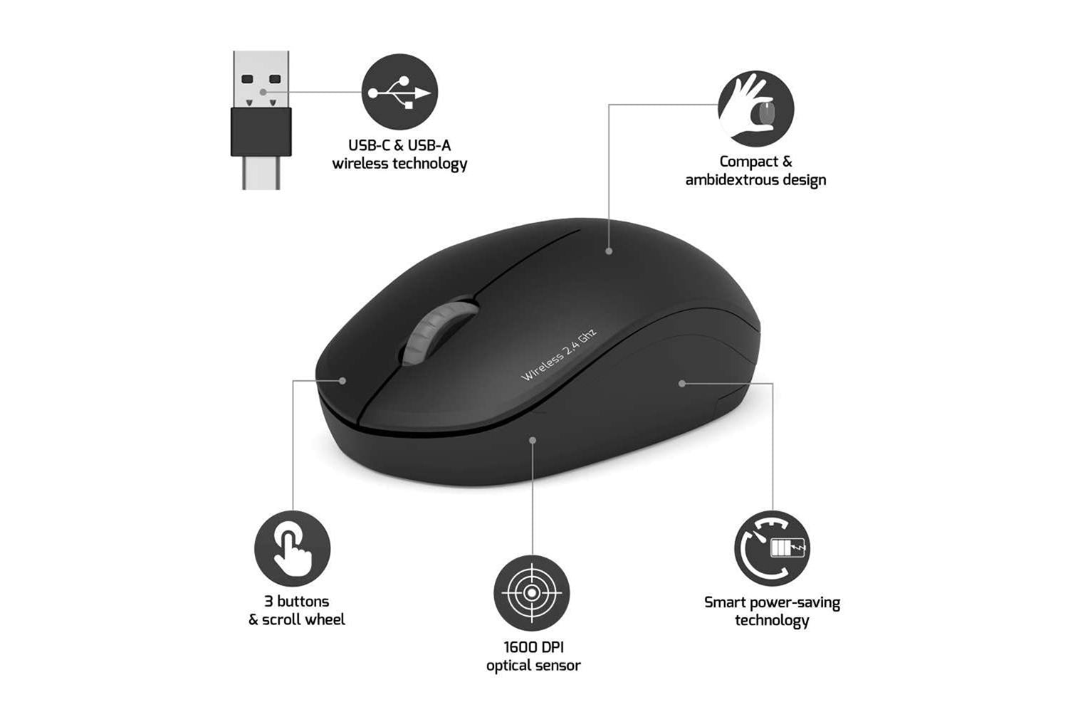 Port Designs Wireless Mouse USB-A&C | Black-3