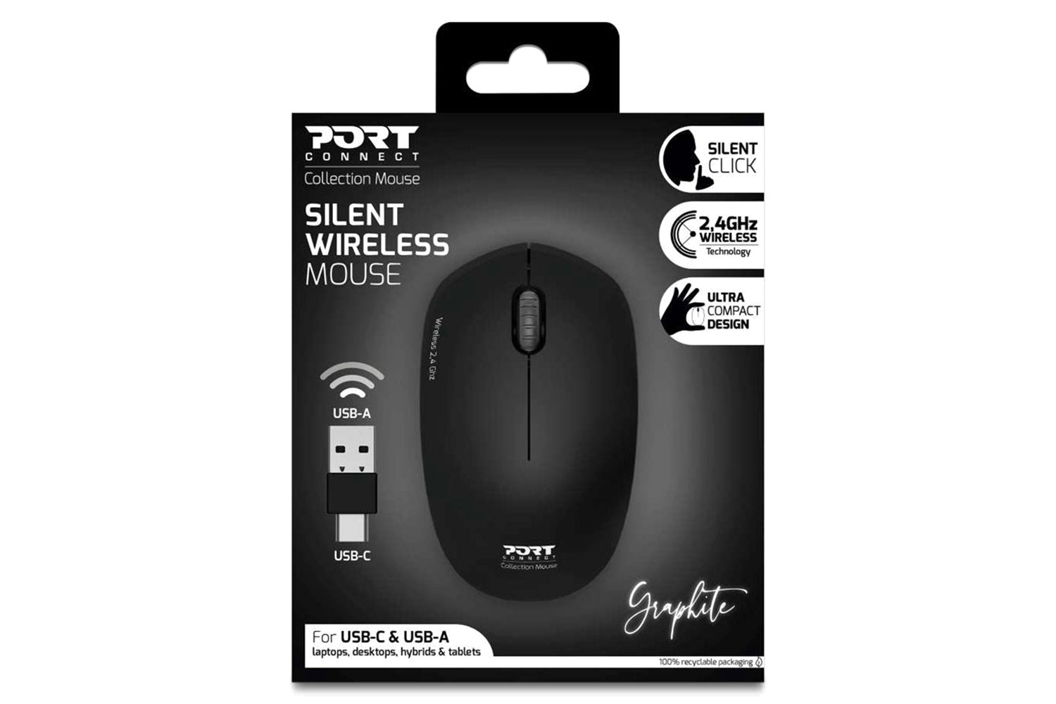 Port Designs Wireless Mouse USB-A&C | Black-6