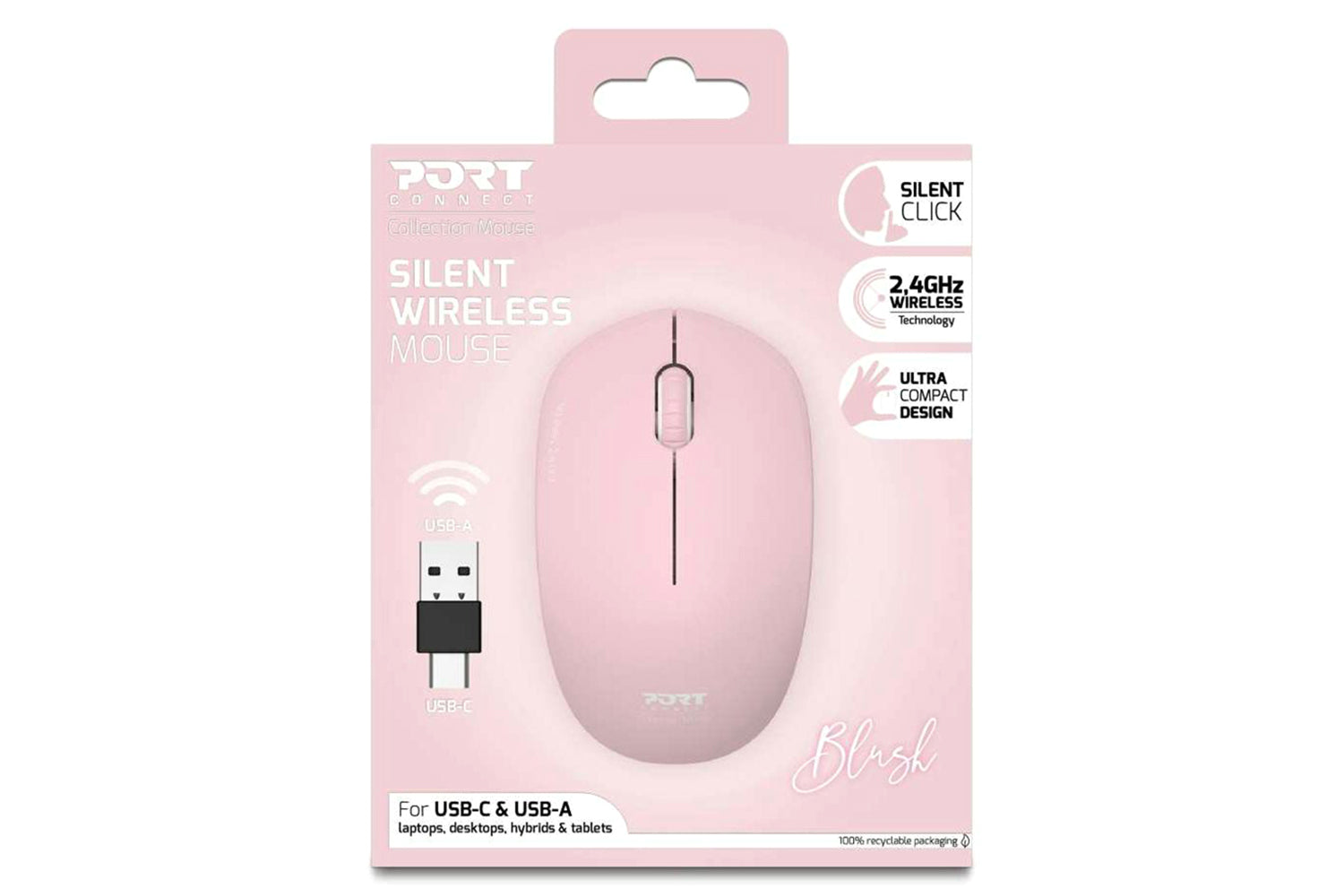 Port Designs Wireless Mouse USB-A&C | Blush-6