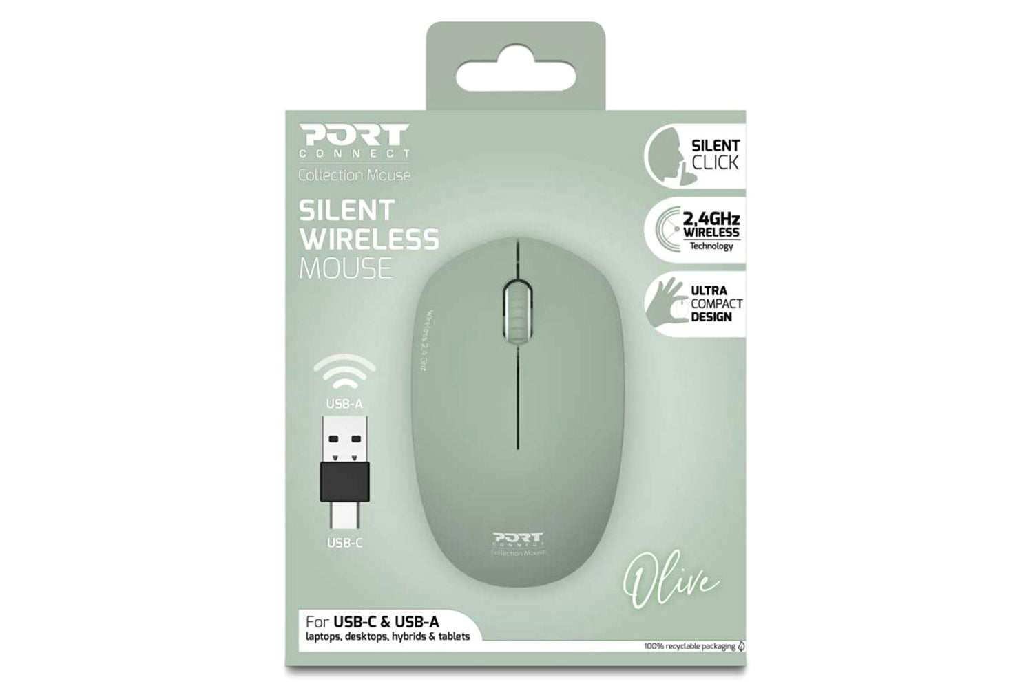 Port Designs Wireless Mouse USB-A&C | Olive-3