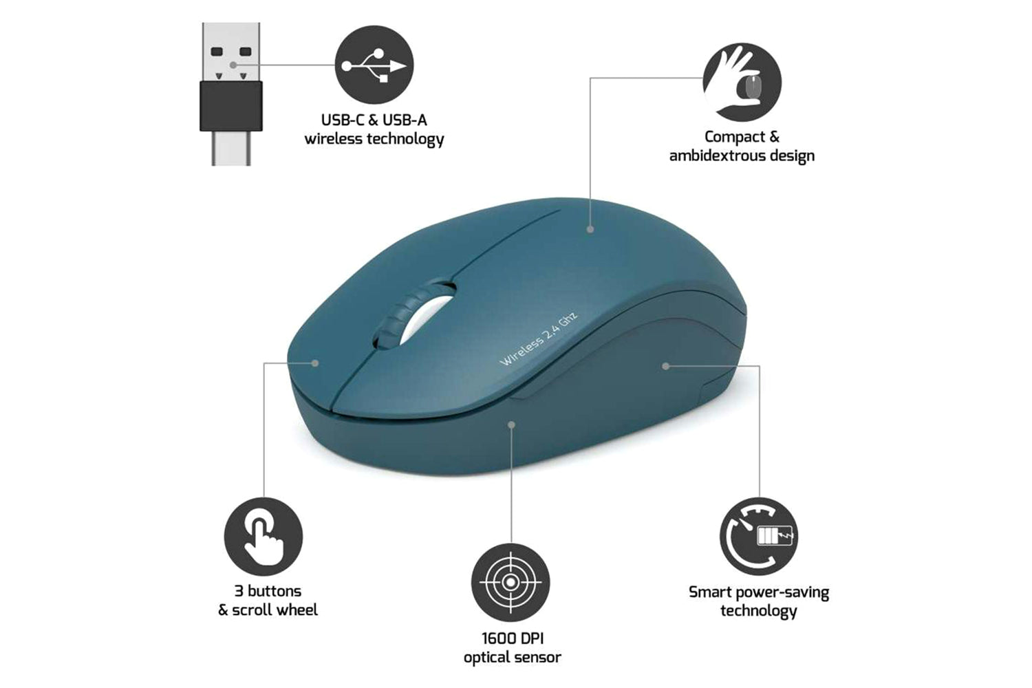 Port Designs Wireless Mouse USB-A&C | Saphir-7
