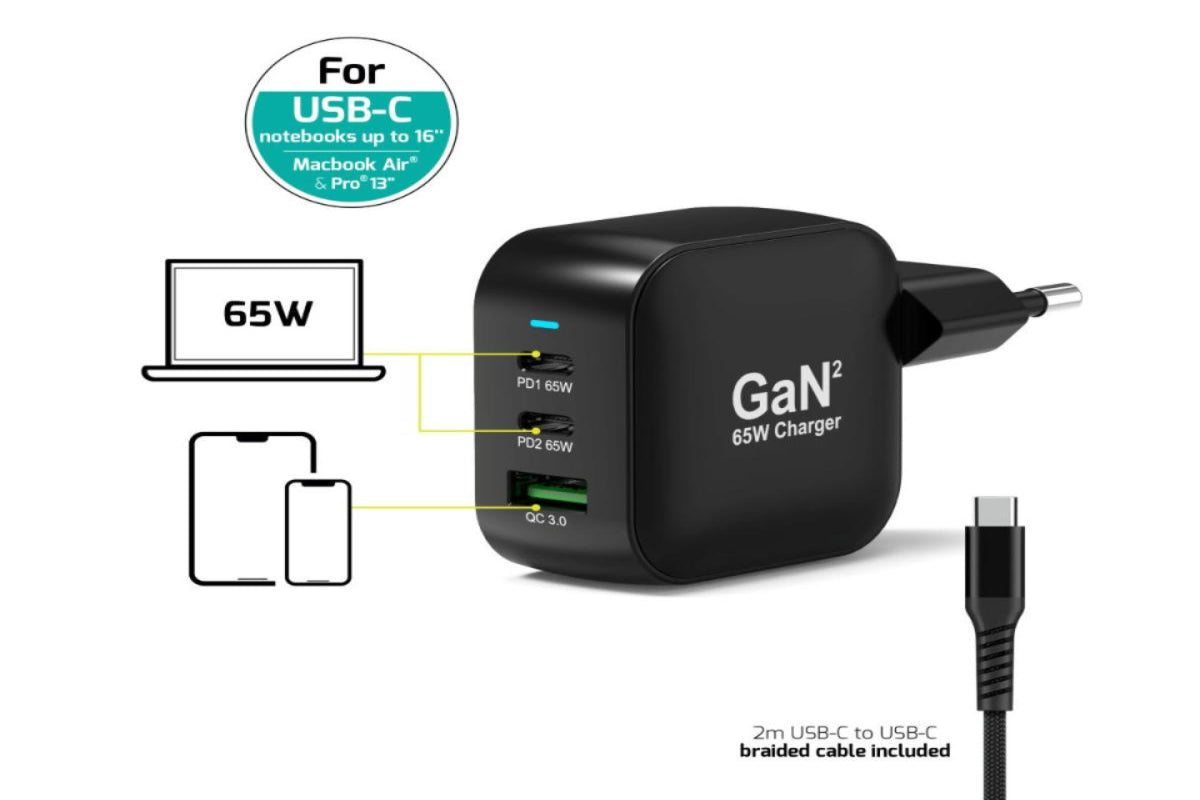 Port Designs 65W GaN PRO USB-C Wall Charger with 2m USB-C Cable-2