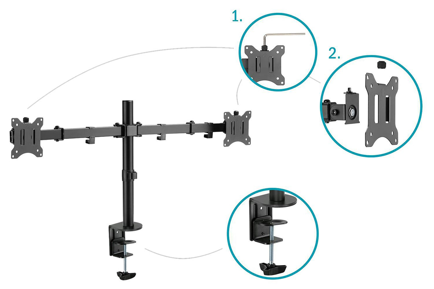 Digitus Universal Dual Monitor Clamp Mount | Matte Black-6