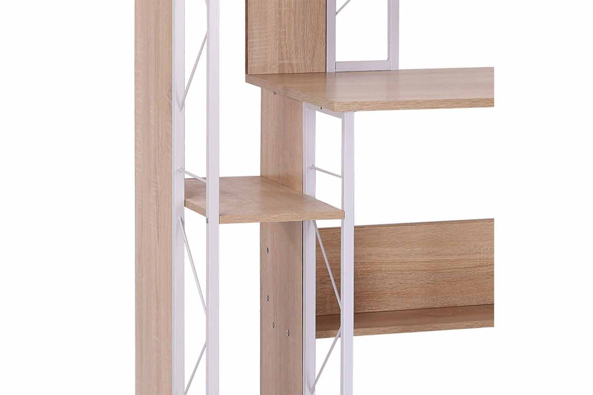 Homcom Computer Desk with Multi-Shelves | Oak/White-4
