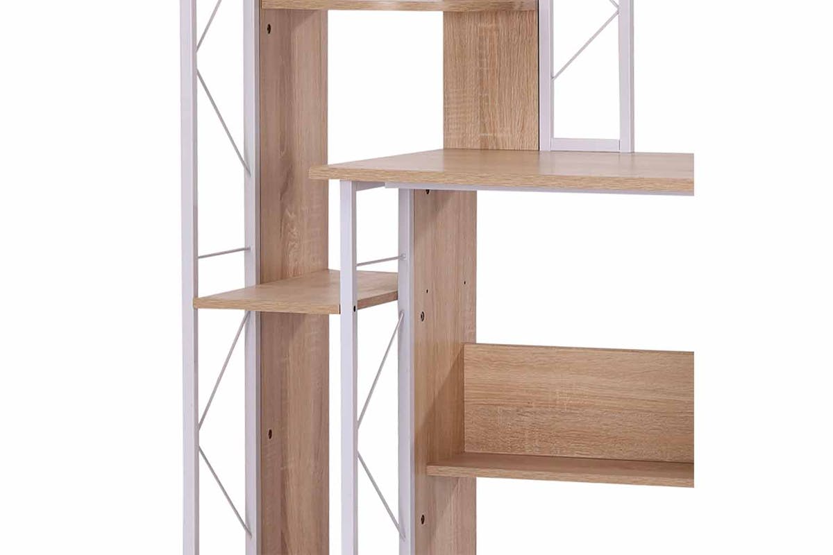 Homcom Computer Desk with Multi-Shelves | Oak/White-3