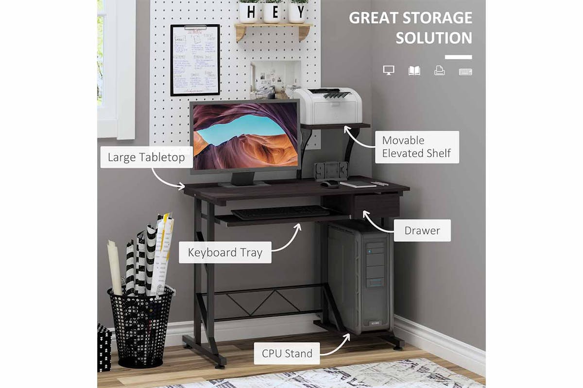 Homcom Compact Computer Desk | Black Walnut-3
