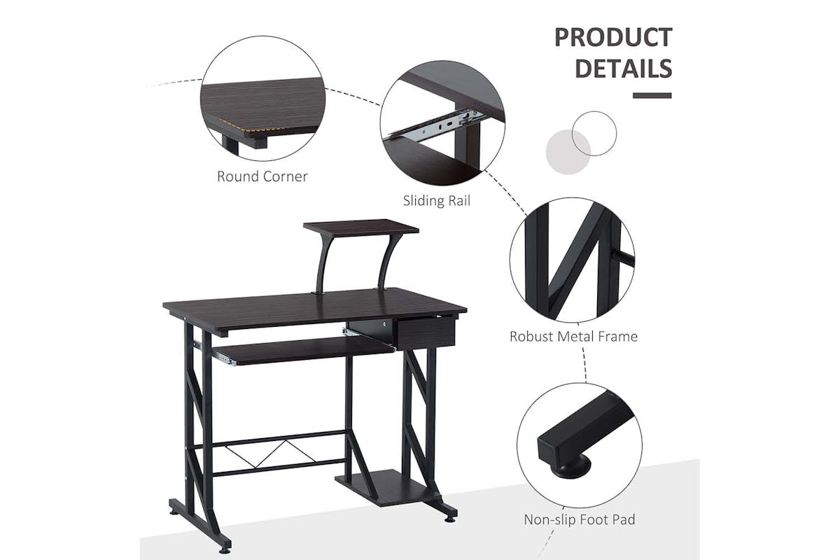 Homcom Compact Computer Desk | Black Walnut-4