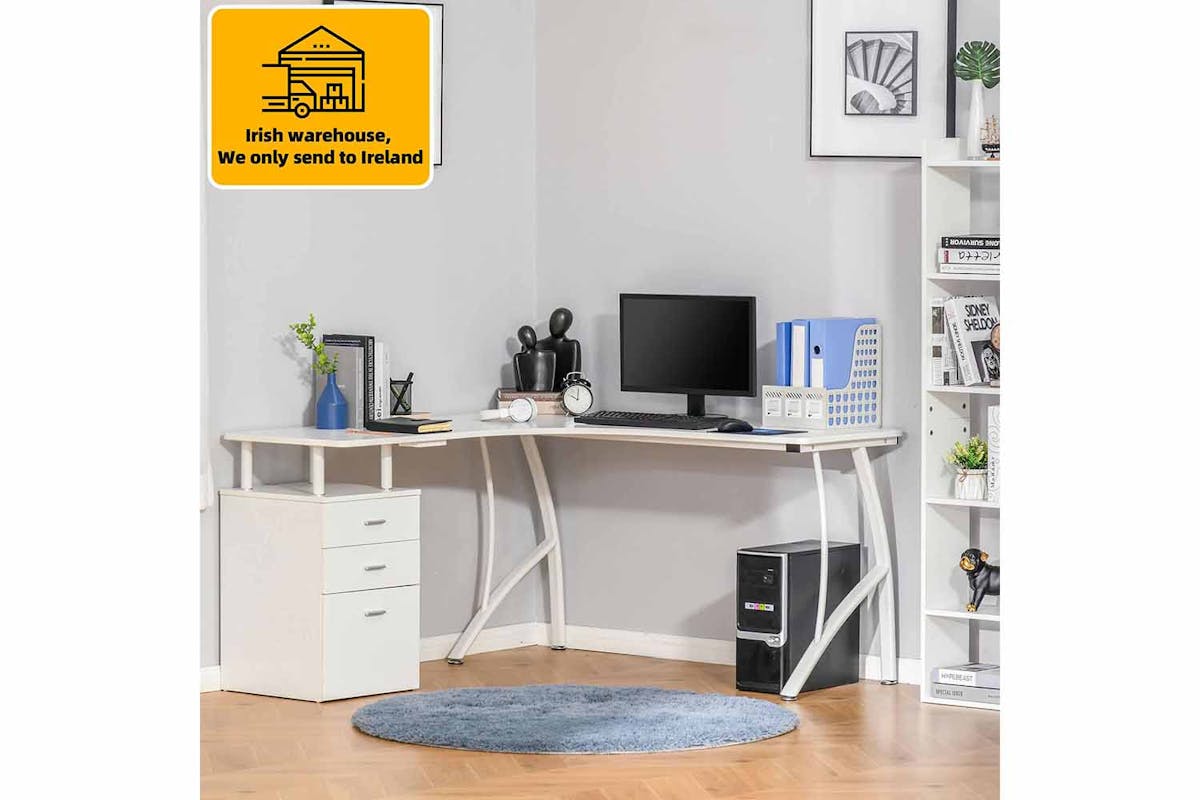 Homcom Home Office Desk | Storage Drawer | White-2