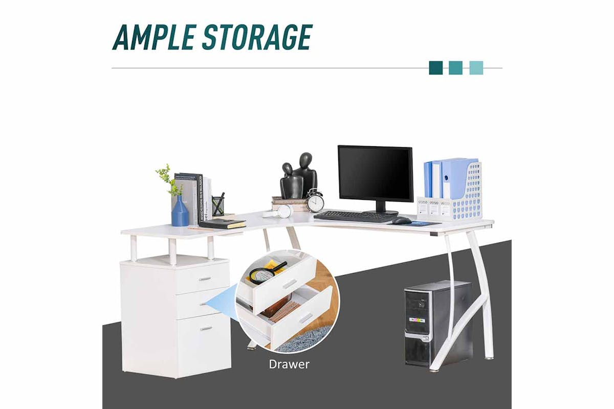 Homcom Home Office Desk | Storage Drawer | White-3