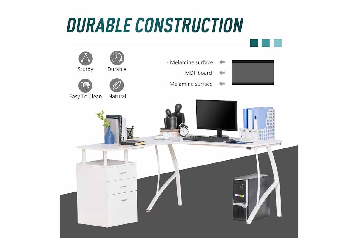 Homcom Home Office Desk | Storage Drawer | White-4