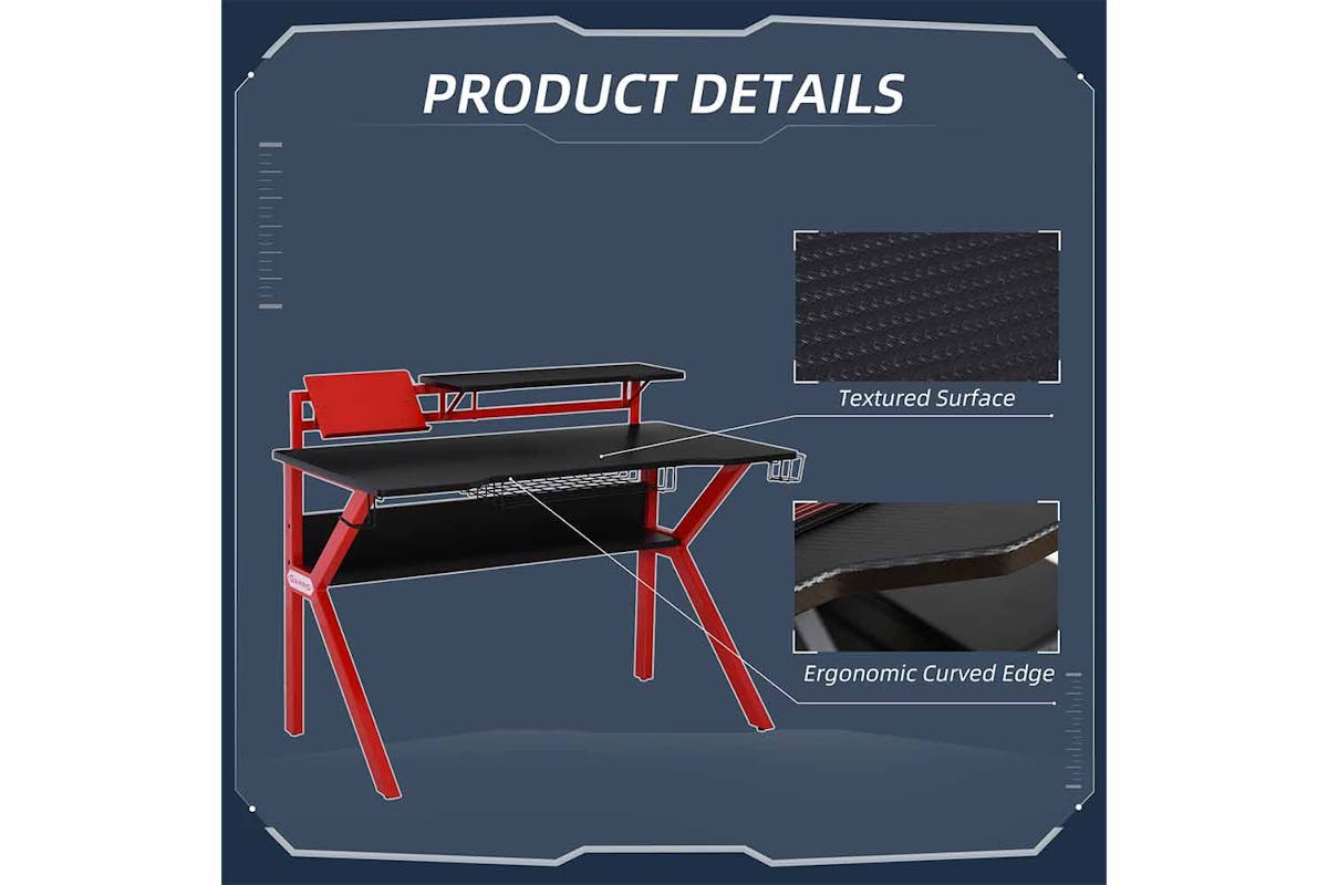 Homcom Small Gaming Desk with Cup Holder | Red/Black-3