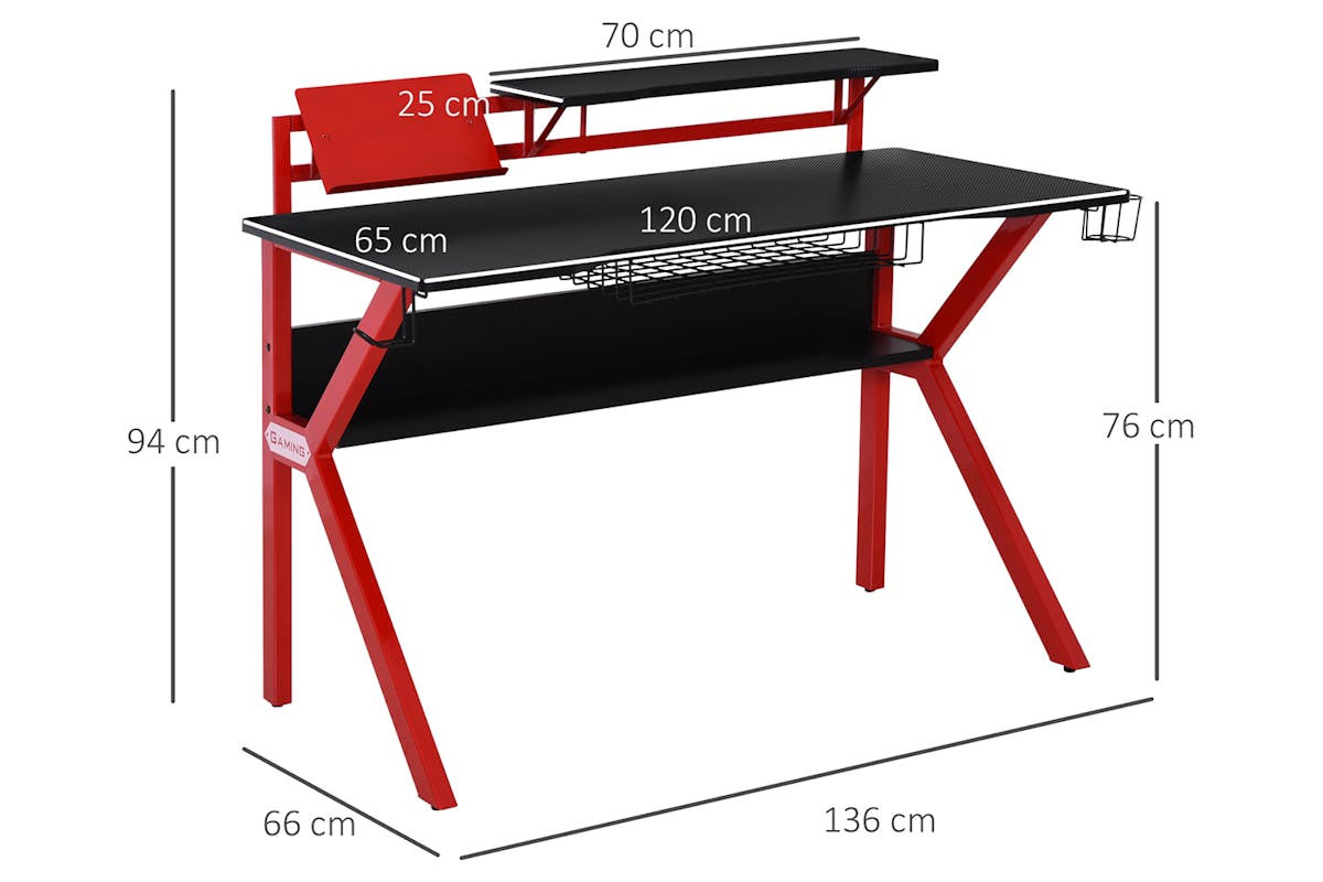 Homcom Small Gaming Desk with Cup Holder | Red/Black-5