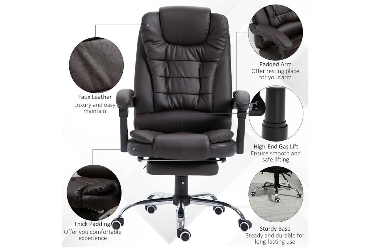 Homcom Executive Office Chair with Retractable Footrest | Brown-3