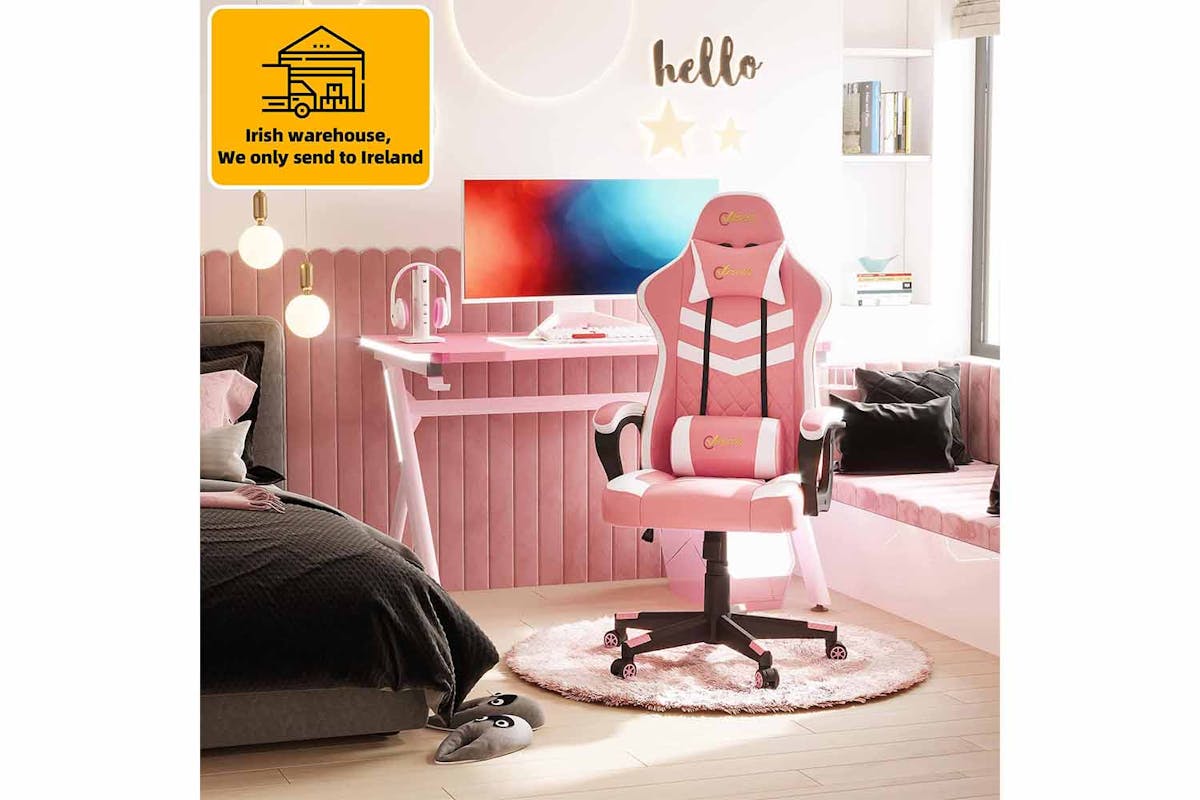 Vinsetto Ergonomic Gaming Chair | Pink/White-2
