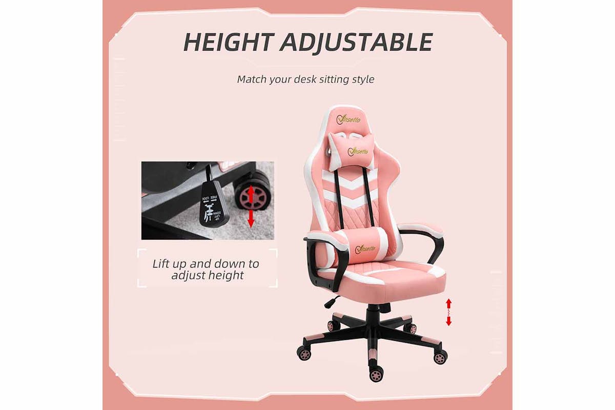 Vinsetto Ergonomic Gaming Chair | Pink/White-3