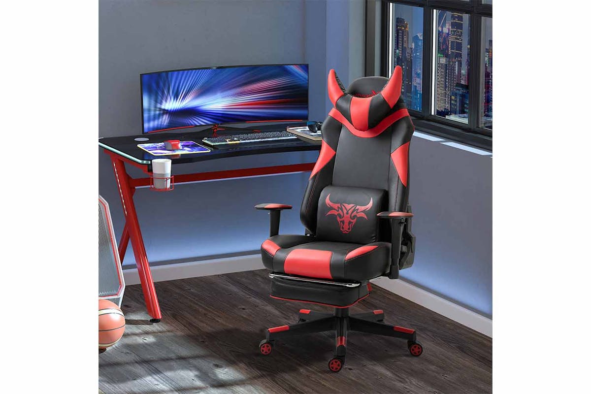 Vinsetto Reclining Gaming Chair with Footrest | Red/Black-2