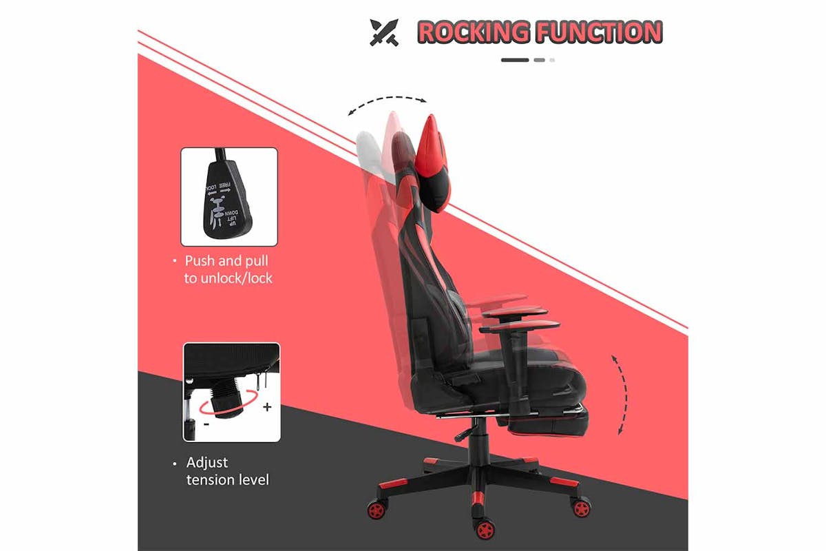 Vinsetto Reclining Gaming Chair with Footrest | Red/Black-3