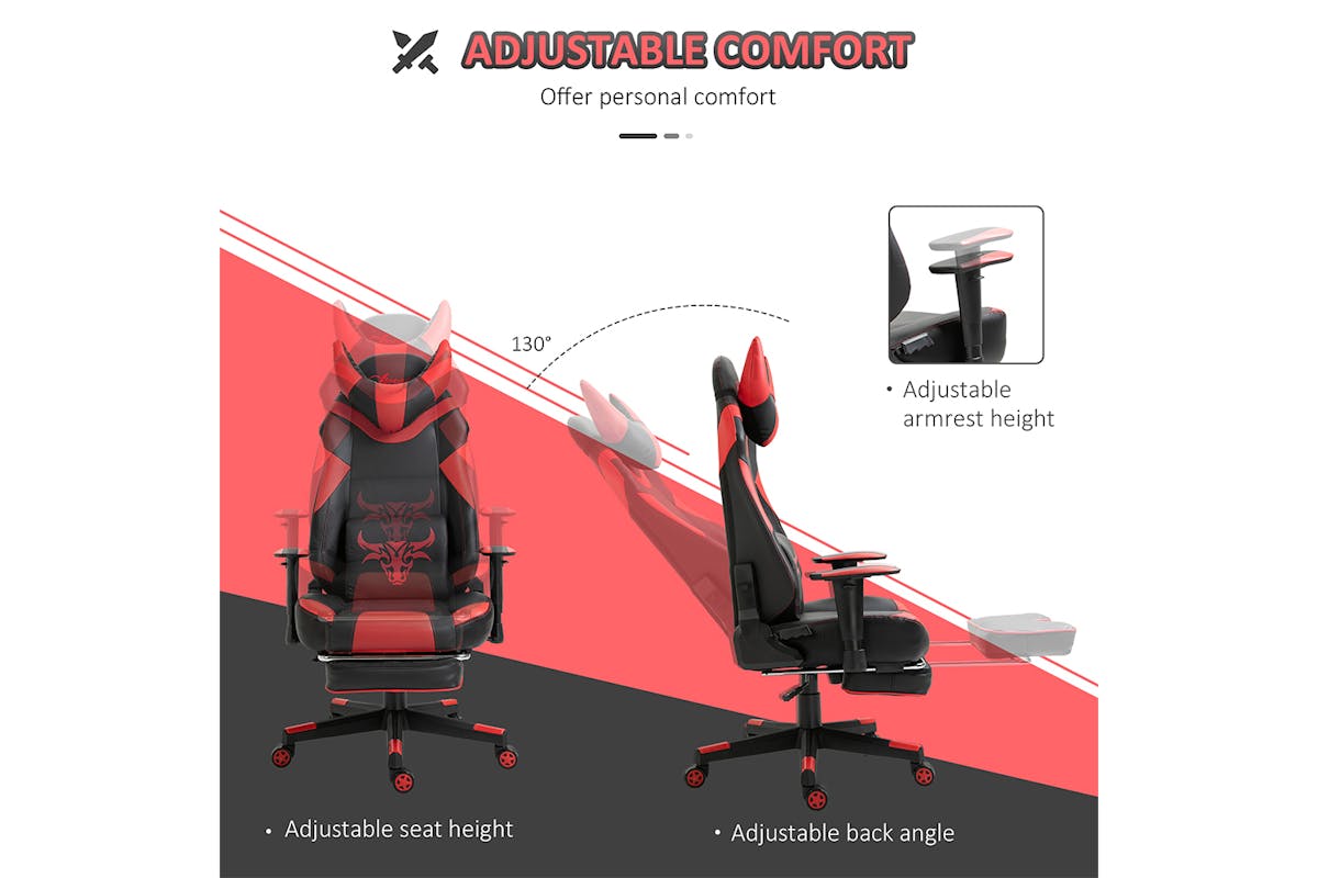 Vinsetto Reclining Gaming Chair with Footrest | Red/Black-4