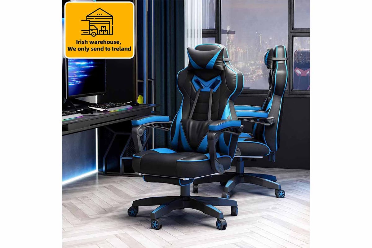 Vinsetto Racing Gaming Chair with Footrest | Blue/Black-2