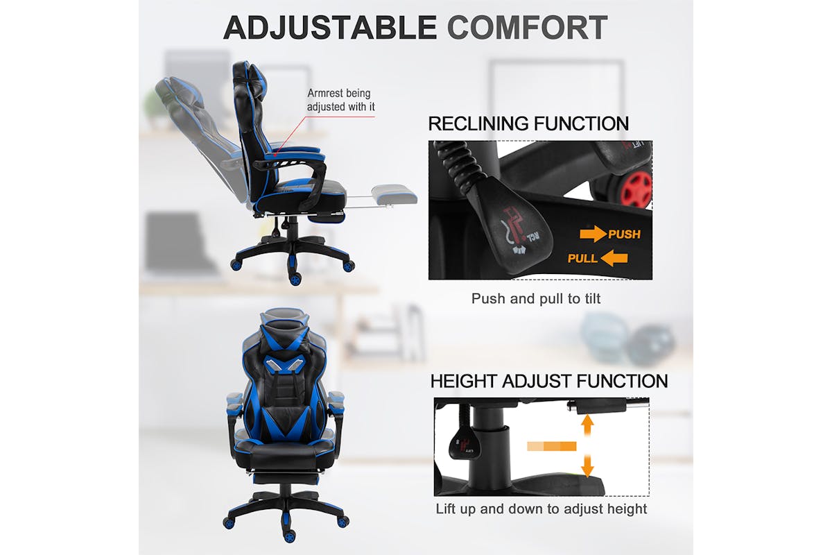 Vinsetto Racing Gaming Chair with Footrest | Blue/Black-5