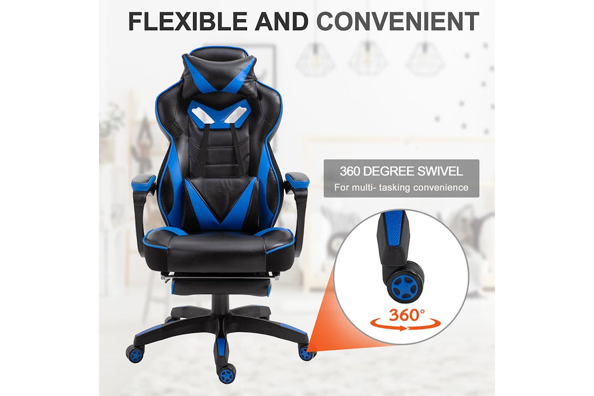 Vinsetto Racing Gaming Chair with Footrest | Blue/Black-6
