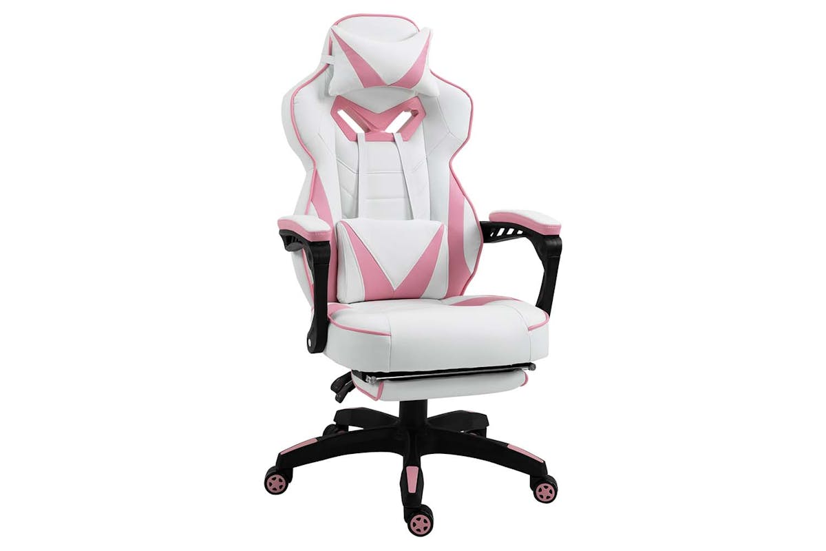 Vinsetto Gaming Chair with Footrest | Pink/White