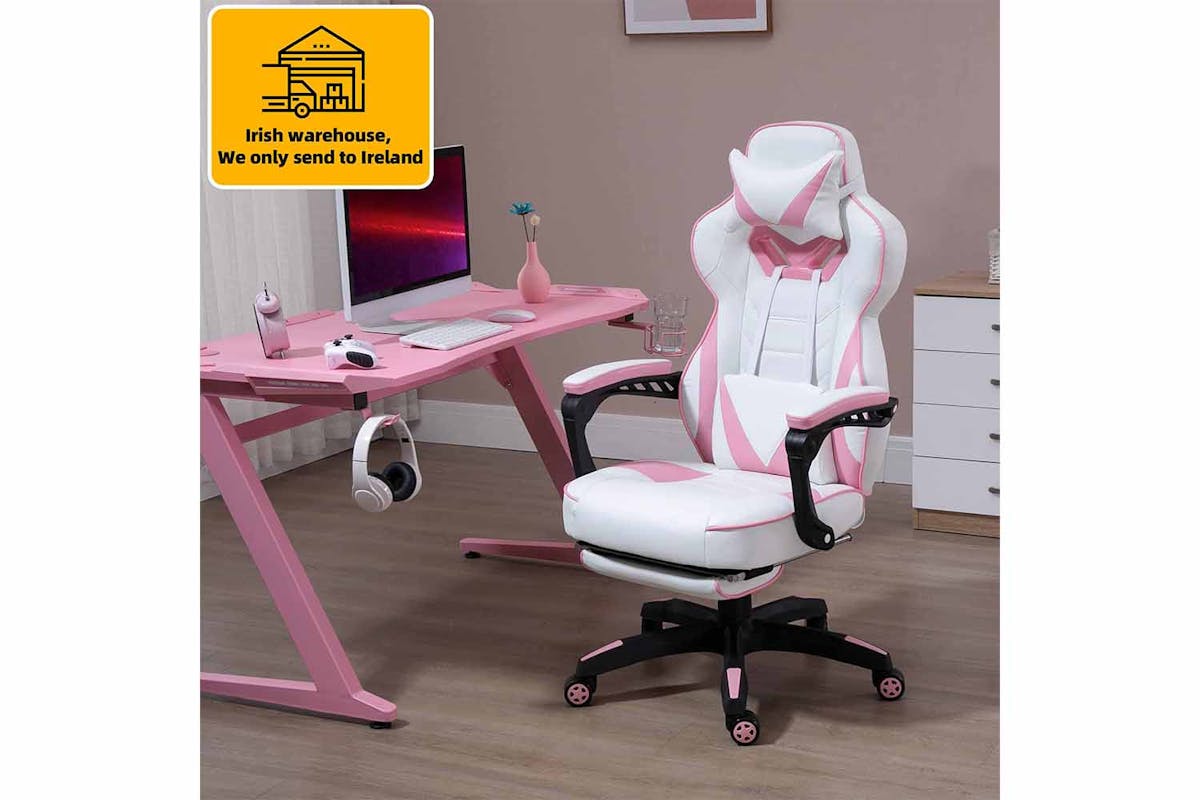 Vinsetto Gaming Chair with Footrest | Pink/White-2