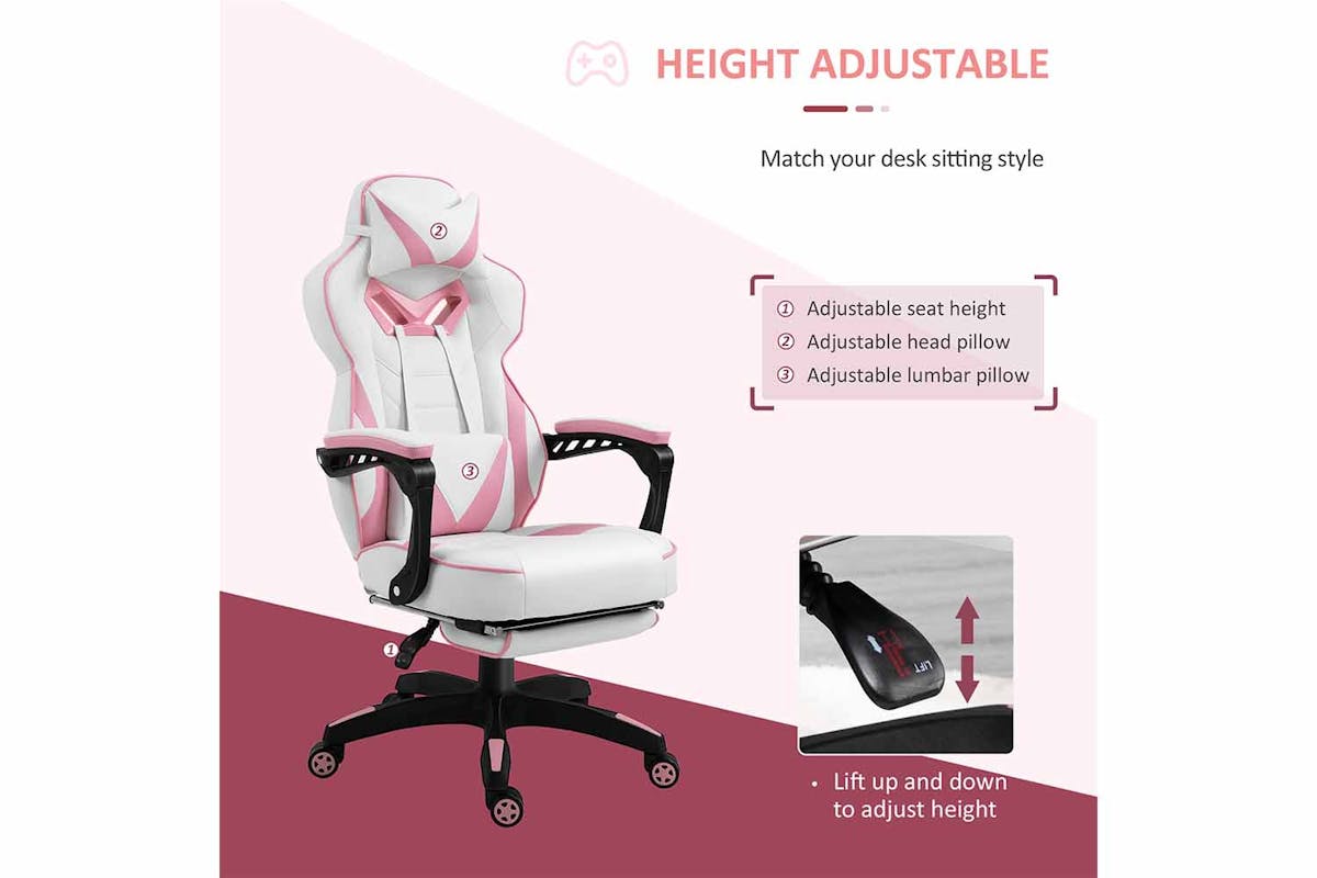 Vinsetto Gaming Chair with Footrest | Pink/White-6
