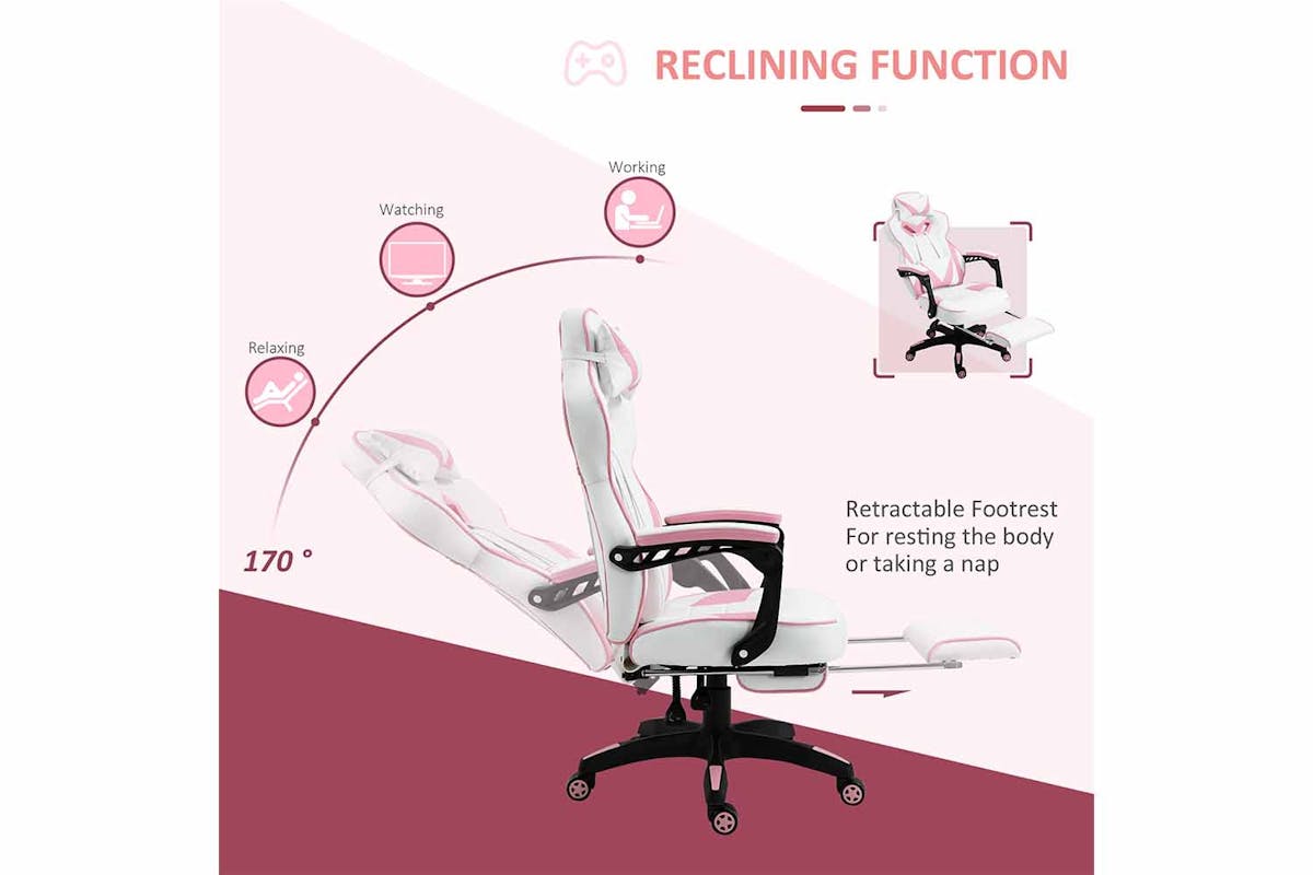 Vinsetto Gaming Chair with Footrest | Pink/White-5