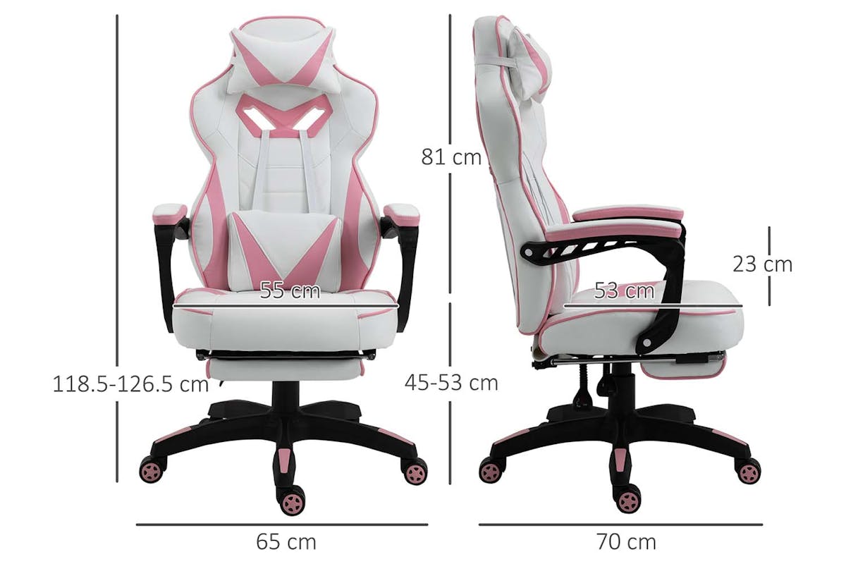 Vinsetto Gaming Chair with Footrest | Pink/White-7
