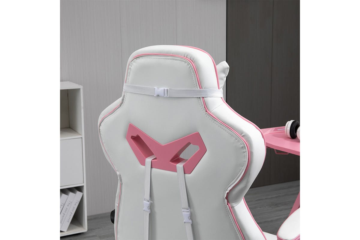 Vinsetto Gaming Chair with Footrest | Pink/White-4