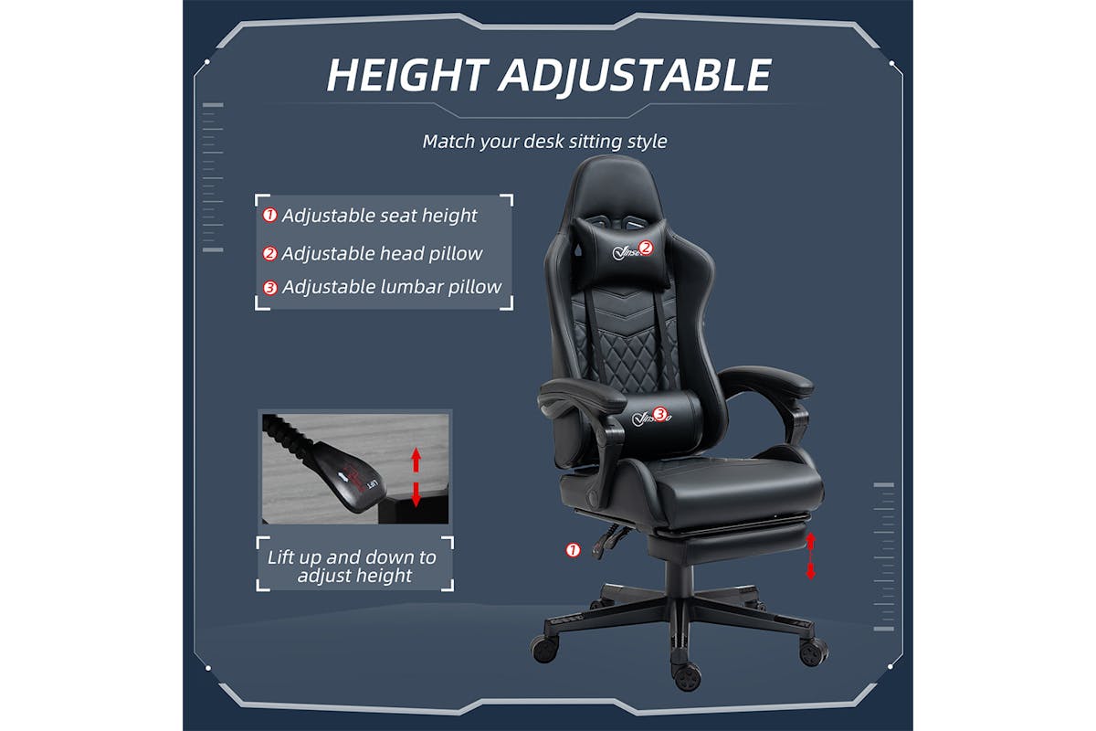 Vinsetto Gaming Chair with Footrest | Black-3