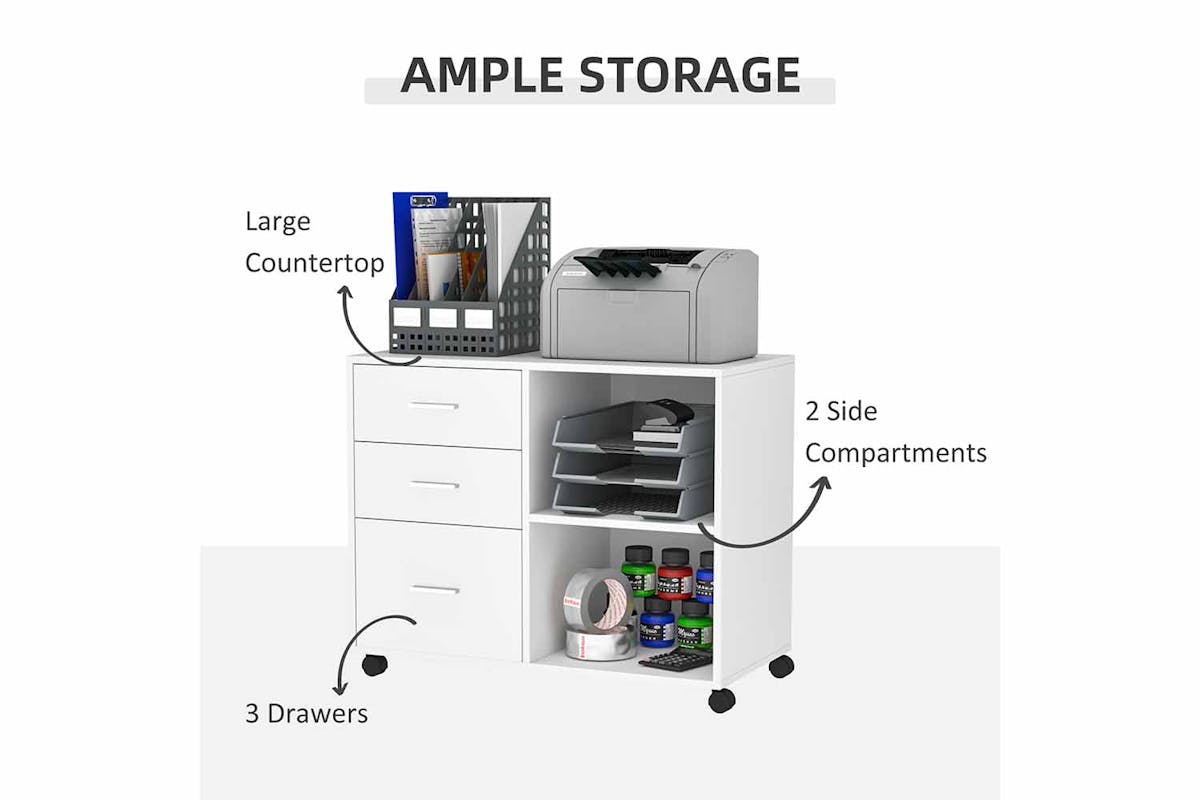 Homcom Printer Table with Wheels | White-3