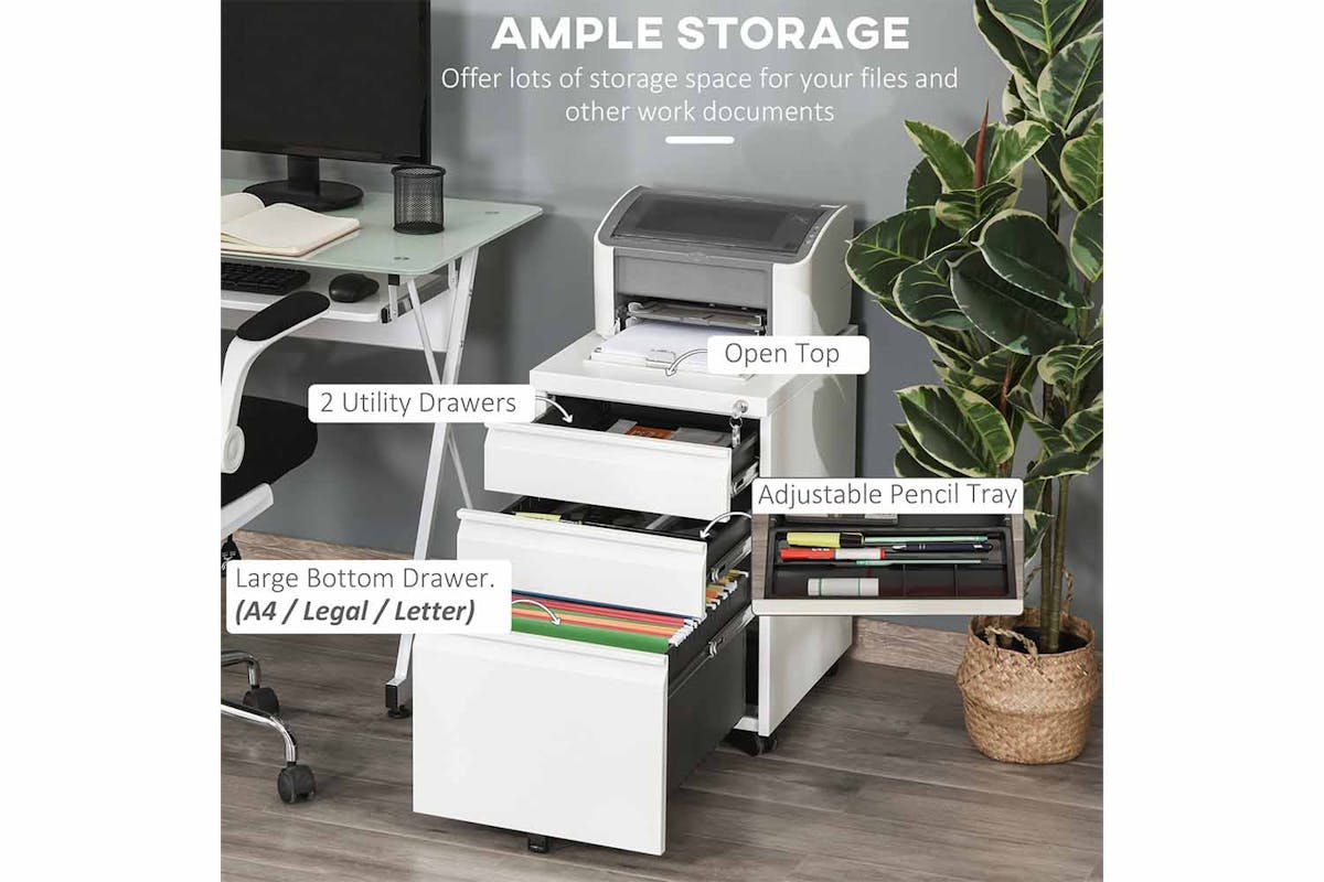 Homcom Vinsetto 3-Drawer Filing Cabinet | White-3