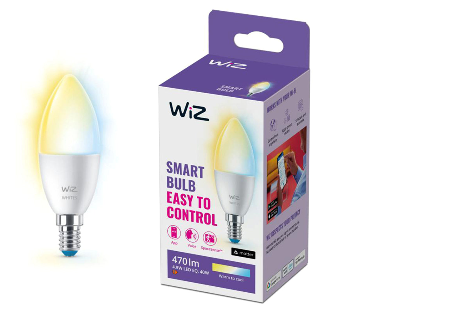 Wiz Candle E14 Tunable Smart LED Bulb | White